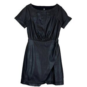 Anthropologie Faux Leather Side Wrap Keyhole Back Mini Dress Black Size US 0